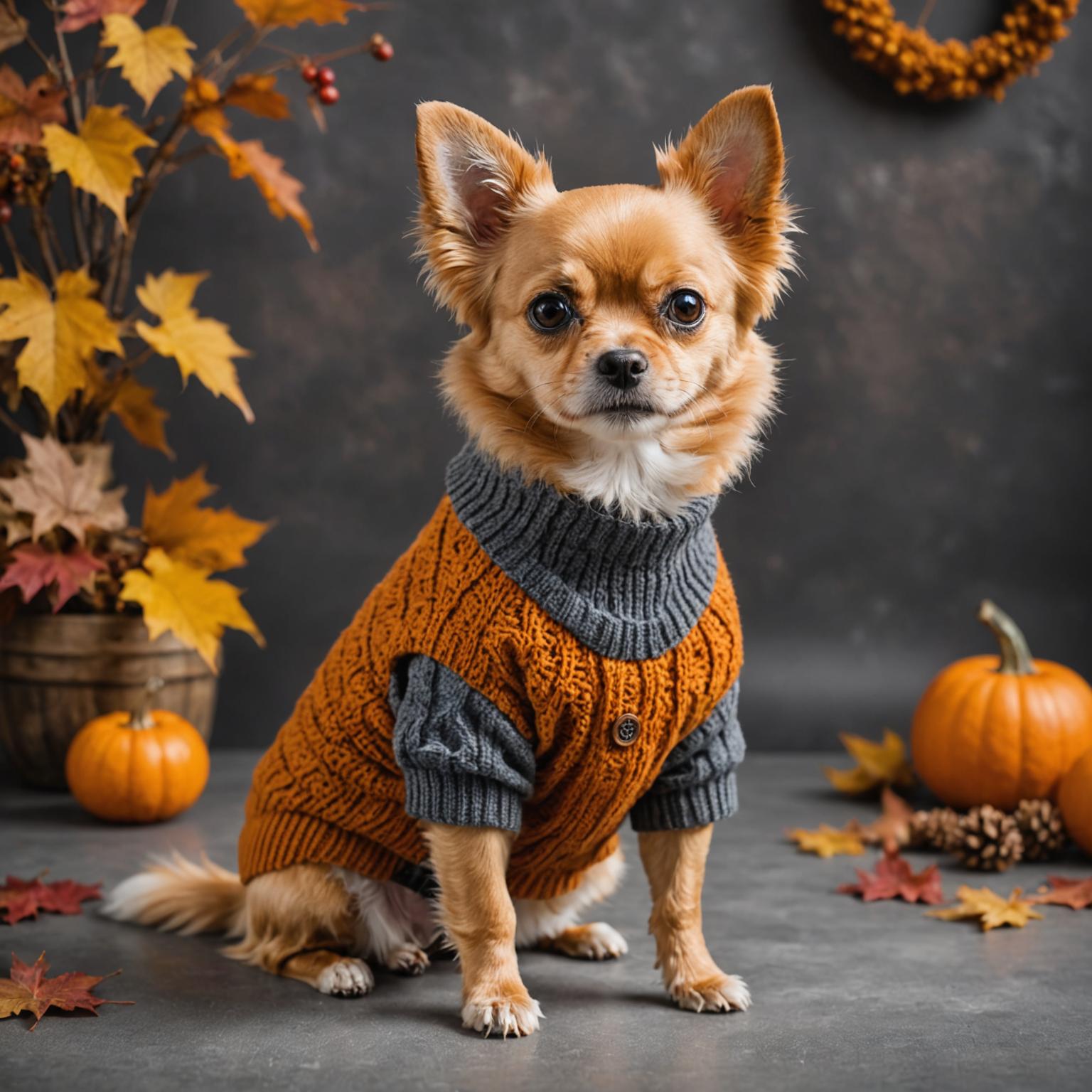 Small dog wearing a knitted merino wool jumper in dusty rose