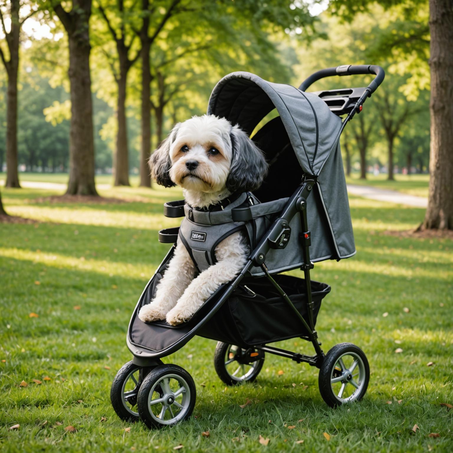 Classy Tails premium pet stroller in charcoal grey with padded interior