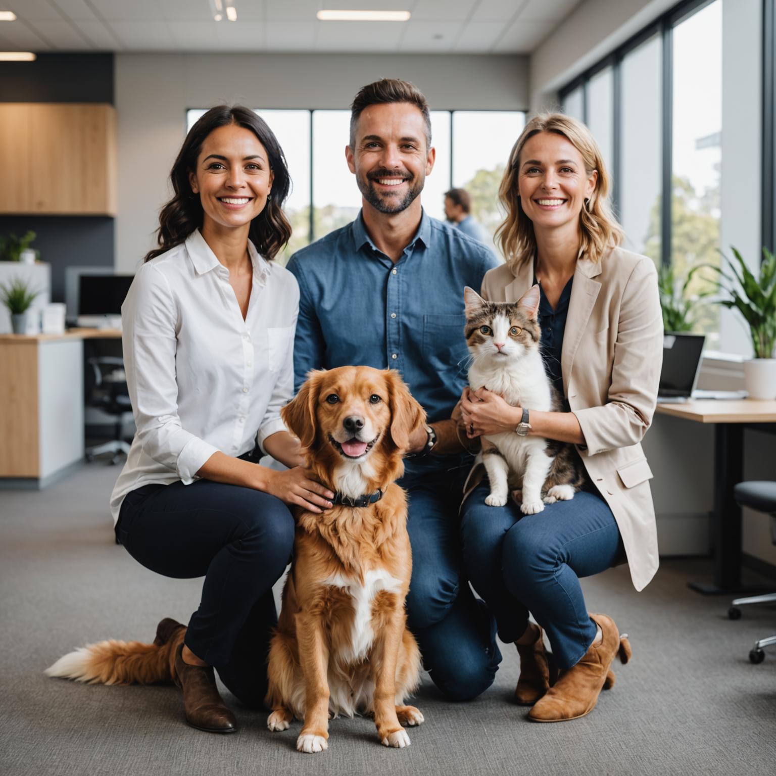The Classy Tails team with their own pets at the Melbourne design studio